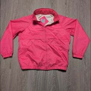 Vintage 80s Pink Fleece Lined Packable Hood Windbreaker Jacket Womens L Russia